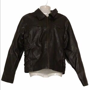KC Collection Dark Brown Womens Leather Side Lace Up Jacket Size large